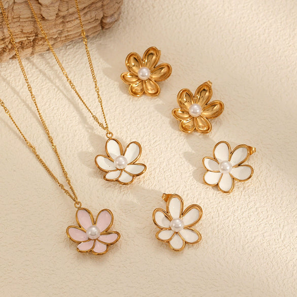 Women's Highend Feel Flower Shape Stainless Steel Electroplated Earrings