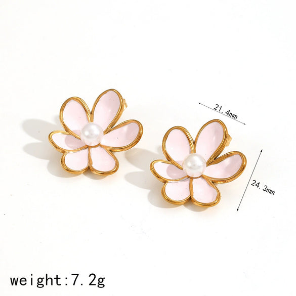 Women's Highend Feel Flower Shape Stainless Steel Electroplated Earrings