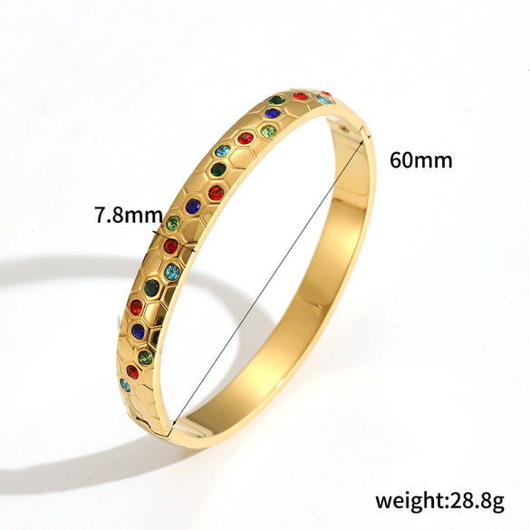 Women's Highend Geometric Colored Diamond Stainless Steel Electroplated Bracelet