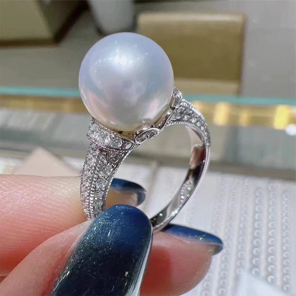 Women's Highend Geometric Copper Imitation Pearl Zirconia Ring Jewelry