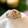 Women's Highend Geometric Relief Feather Copper Ring Inlaid With Yellow Zircon