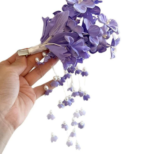 Women's Highend Handmade Fabric Orchid Tassel Side Hairpin Headwear