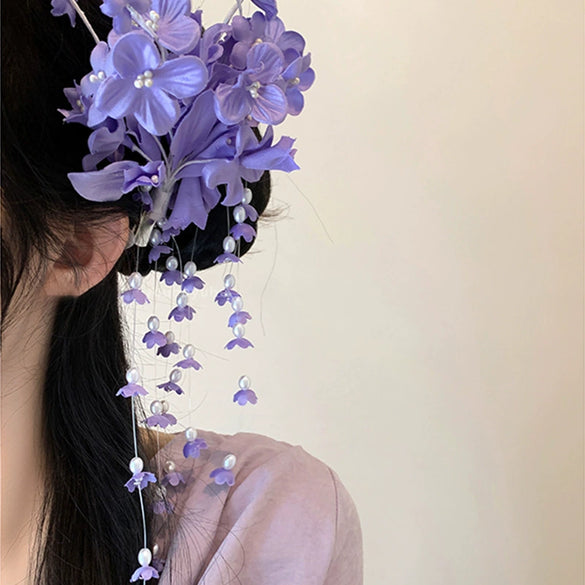 Women's Highend Handmade Fabric Orchid Tassel Side Hairpin Headwear
