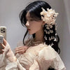 Women's Highend Handmade Fabric Orchid Tassel Side Hairpin Headwear