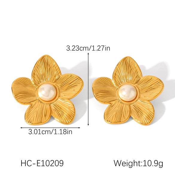 Women's Highend Pearl Stainless Steel Geometric Flower Earrings With Electroplating