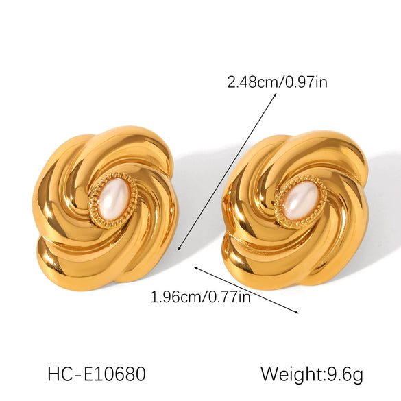 Women's Highend Pearl Stainless Steel Geometric Flower Earrings With Electroplating