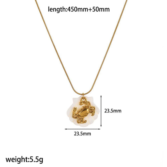 Women's Highend Stainless Steel And Titanium Steel Necklace With Geometric And Animal Style Starfish Pendant And Snake Bone Chain Electroplated