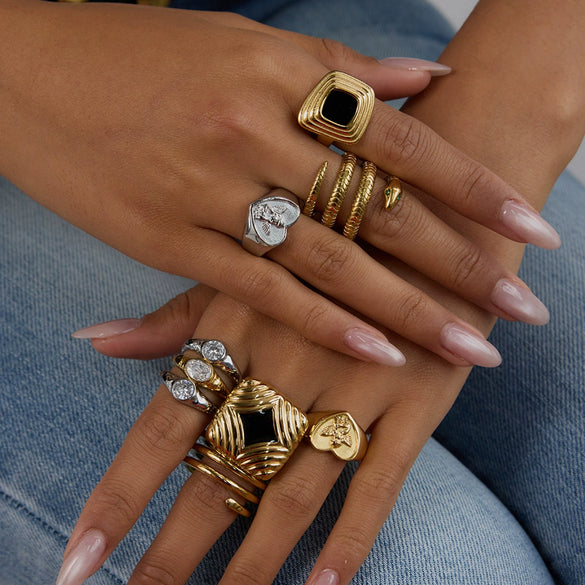 Women's Highend Stainless Steel Geometric Animal Style Electroplating Oildropping Zircon Ring