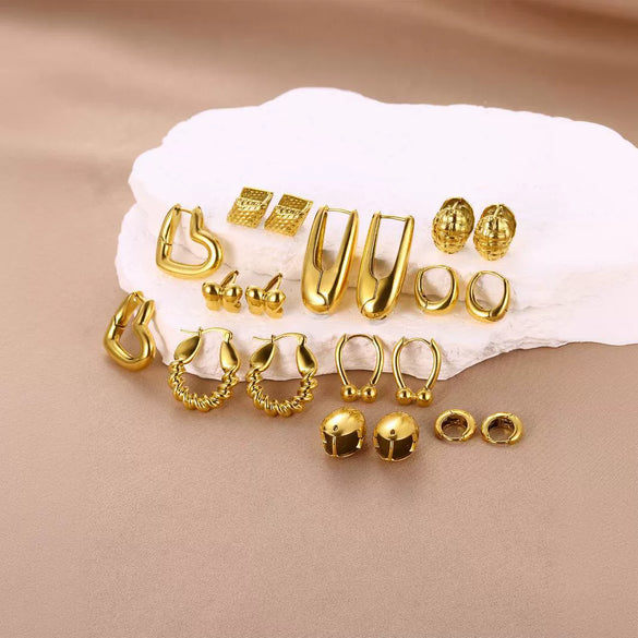 Women's Highend Stainless Steel Geometric Star Heart U Shape Electroplated Earrings Jewelry Ear Buckle