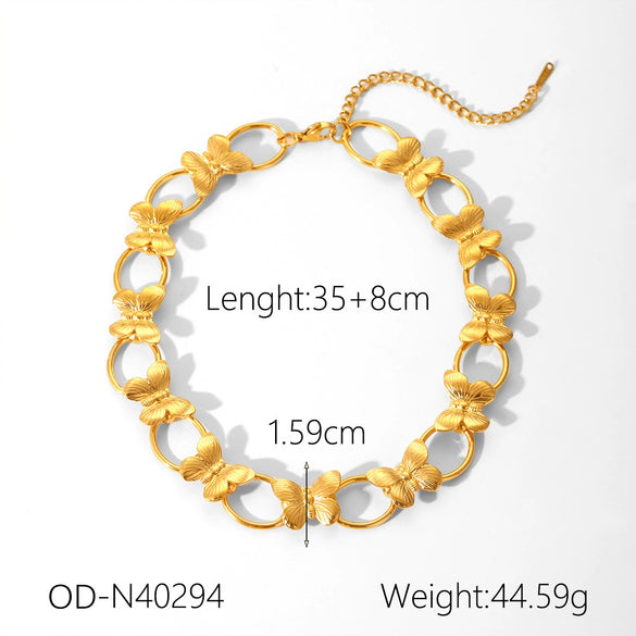 Women's Highend Stainless Steel Handmade Necklace With Geometric Pattern Goldplated Pvd Vacuum Plated Chain