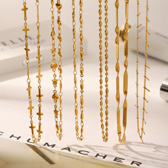 Women's Highend Stainless Steel Handmade Necklace With Geometric Pattern Goldplated Pvd Vacuum Plated Chain