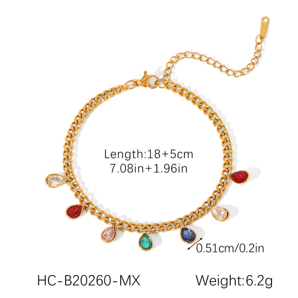 Women's Highgrade Stainless Steel Cuban Chain Bracelet With Geometric And Water Drop Pattern Inlaid Zircon