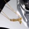 Women's Highrise Bamboo Ball Chain Titanium Steel Bracelet With Gold Inlaid Geometric Design