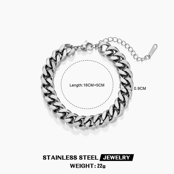 Women's Hip Hop Fashion Stainless Steel Geometric Cuban Chain Bracelet With Electroplating