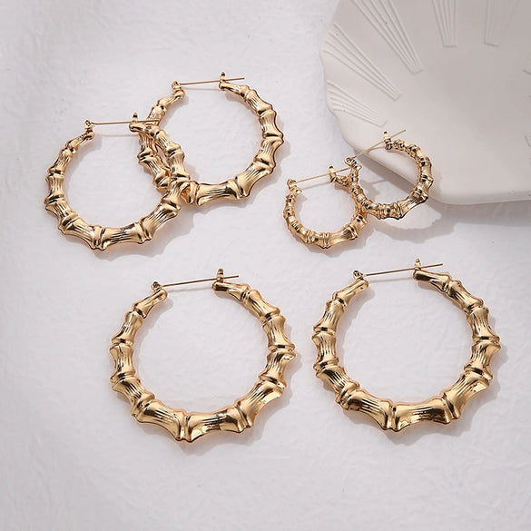Women's Hip Hop Punk Geometric Bamboo Earrings Exaggerated Iron Electroplated Ear Stud Style Fashion Jewelry