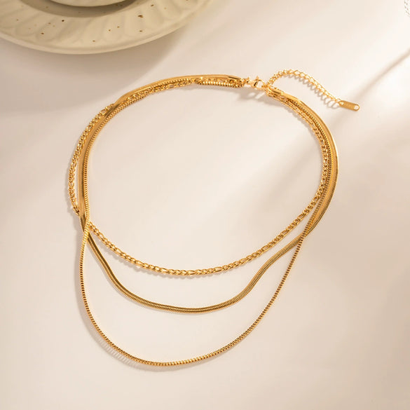 Women's Hip Hop Punk Stainless Steel And Titanium Steel Necklaces With Geometric Style Snake Bone Figaro Box Chains And Electroplating Treatment