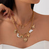 Women's Hip Hop Retro Alloy Metal Geometric Heart Shape Pendant Clavicle Necklace With Electroplating