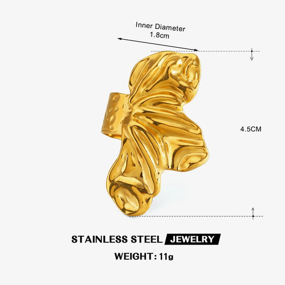 Women’s Hip Hop Stainless Steel Irregular Earrings And Ring Set With 18K Gold Electroplated Finish