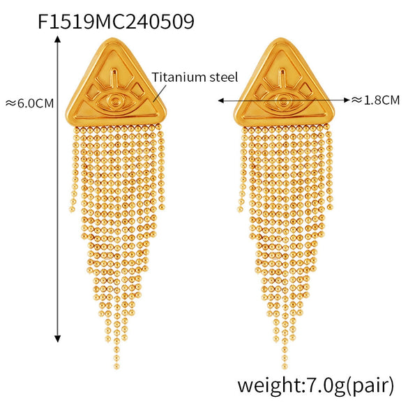 Women's Hip Hop Trendy Titanium Steel 18K Gold Plated Geometric Devil's Eye Tassel Earrings With Electroplating