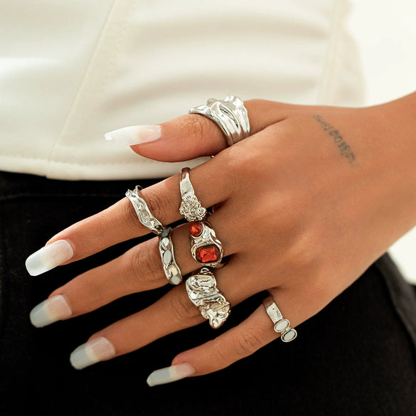 Women's Hiphop Alloy Geometric Ring Set With Electroplating