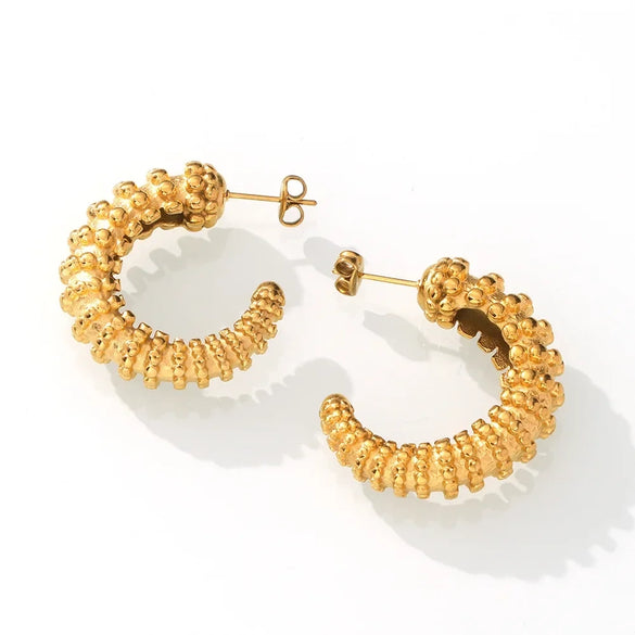 Women's Hiphop Geometric 316L Stainless Steel Goldplated Cshaped Bead Stitching Multilayer Earrings