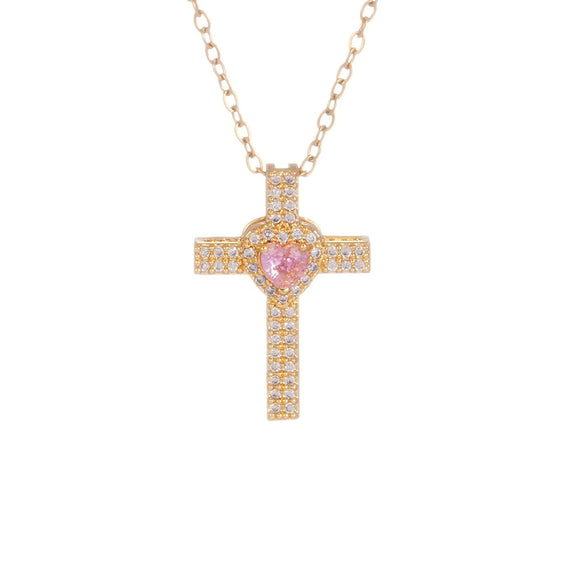 Women's Hiphop Light Luxury Style Copper Inlaid Zircon Heart Shape Pendant O Word Chain Electroplated Clavicle Necklace