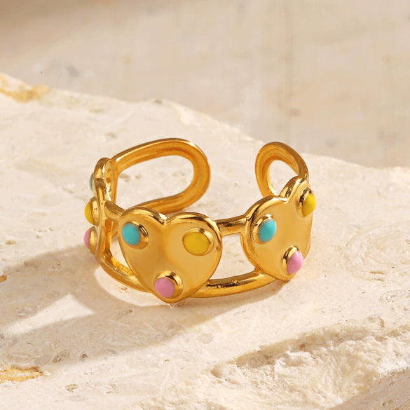 Women's Hiphop Retro Style Heartshaped Titanium Steel And Stainless Steel Ring With Electroplating