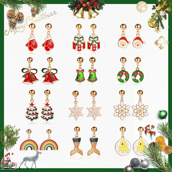 Women's Holiday Cartoon Earrings With Christmas Tree Snowflake Pumpkin And Rainbow Motifs Electroplated Zinc Alloy Celebration Jewelry