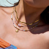 Women's Holiday Style Freshwater Pearl And Colorful Natural Stone Sun Pendant Necklace Stainless Steel Beaded Jewelry Electroplated O Chain