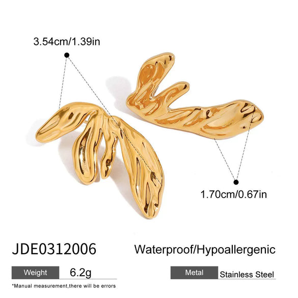 Women's Holiday Style Geometric Stainless Steel And 18K Gold Hammered Electroplated Earrings