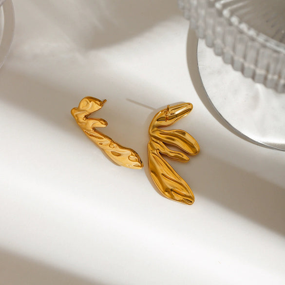 Women's Holiday Style Geometric Stainless Steel And 18K Gold Hammered Electroplated Earrings