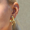 Women's Holiday Style Stainless Steel 18K Gold Hammered Flower Leaf Geometric Earrings With Electroplating