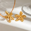 Women's Holiday Style Stainless Steel 18K Gold Hammered Flower Leaf Geometric Earrings With Electroplating