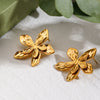 Women's Holiday Style Stainless Steel 18K Gold Hammered Flower Leaf Geometric Earrings With Electroplating