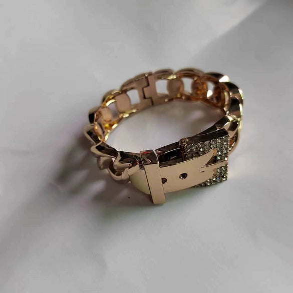 Women's Hollow Alloy Bracelet With Transparent Rhinestone Geometric Design And High Grade Electroplated Finish