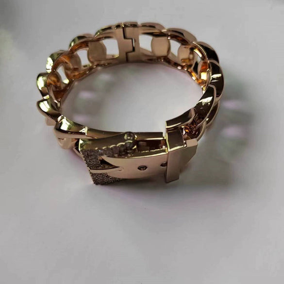 Women's Hollow Alloy Bracelet With Transparent Rhinestone Geometric Design And High Grade Electroplated Finish