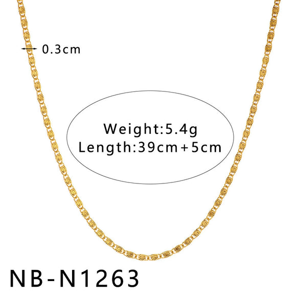 Women's Hollow Ball Chain Multilayer Summer Clavicle Chain Stainless Steel Necklace With Leaf Rhombus Star Geometric Pattern Furnace Vacuum Plating 18K