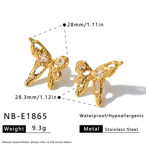 Women's Hollow Butterfly Geometric Stainless Steel Earrings With 18K Vacuum Plating And Zircon Rhinestone Accents