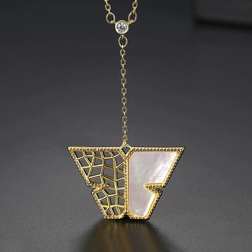 Women's Hollow Butterfly Pendant Necklace With Copper And Zircon Electroplated Geometric Design And Cross Chain Elegant Fashion Jewelry