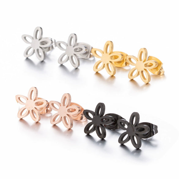 Women's Hollow Flower Cartilage Stud Earrings Electroplated Stainless Steel Floral Ear Piercing Jewelry