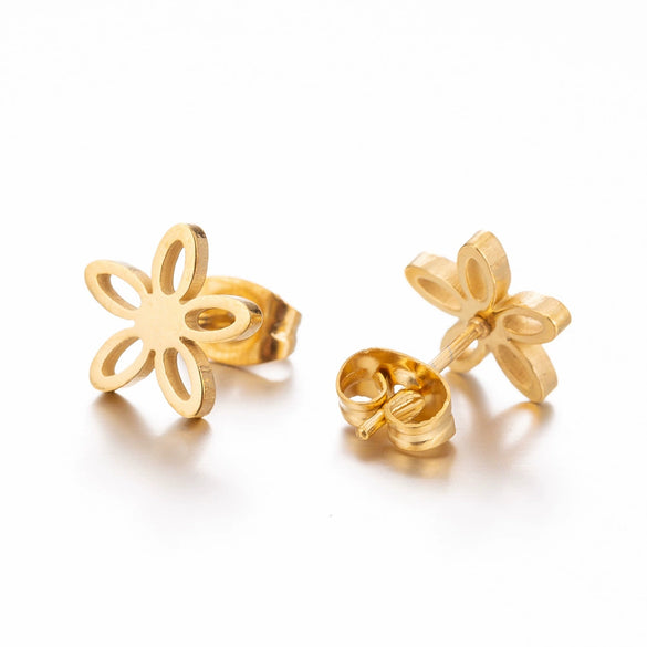 Women's Hollow Flower Cartilage Stud Earrings Electroplated Stainless Steel Floral Ear Piercing Jewelry