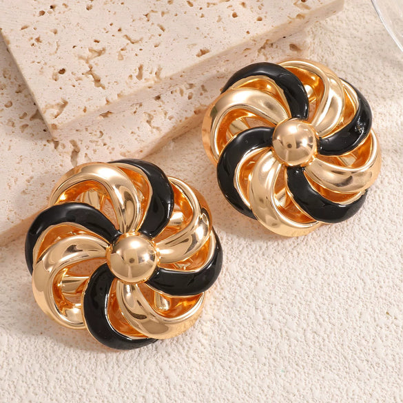 Women's Hollow Flower Open Earrings With Enamel Drip Glaze Iron Design And Stainless Steel Ear Needles Fashion Statement Jewelry