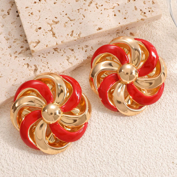 Women's Hollow Flower Open Earrings With Enamel Drip Glaze Iron Design And Stainless Steel Ear Needles Fashion Statement Jewelry