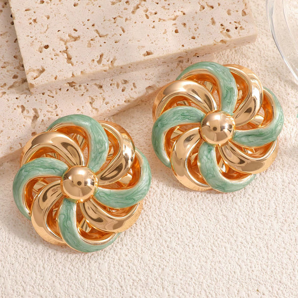 Women's Hollow Flower Open Earrings With Enamel Drip Glaze Iron Design And Stainless Steel Ear Needles Fashion Statement Jewelry