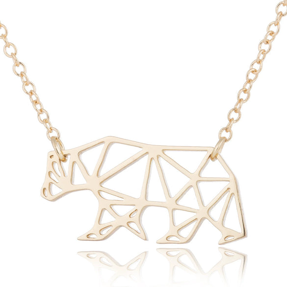 Women's Hollow Geometric Origami Animal Pendant Necklace In Stainless Steel With Electroplated Finish