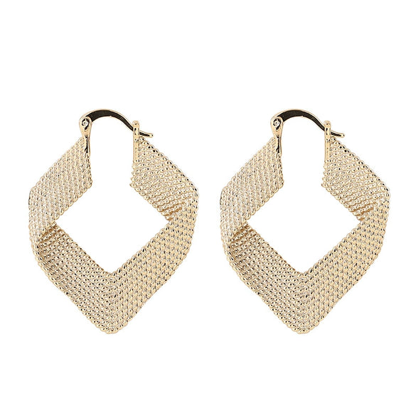 Women's Hollow Geometric Rhombus Drop Earrings In Copper With Real Gold Plating And Chic Minimalist Style