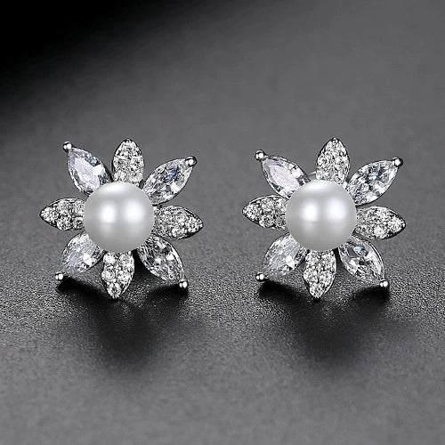 Women's Horseeye Zircon And Crystal Pearl Earrings Geometric Electroplated Copper Fashion Jewelry