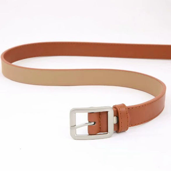 Women's Imitation Leather Belt With Rectangular Alloy Pin Buckle Handmade Plain Weave Casual Versatile Pants Belt