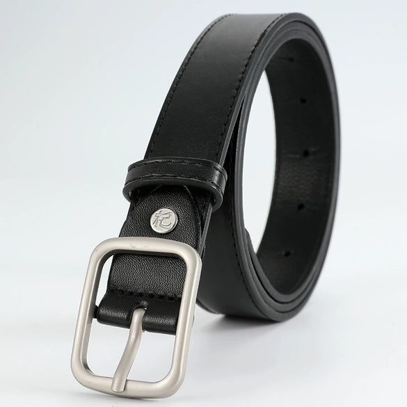 Women's Imitation Leather Pin Buckle Belt With Screw Logo Design And 14 Holes Simple All Match Fashion Belt For Jeans