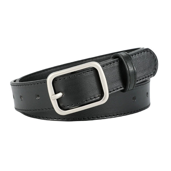 Women's Imitation Leather Pin Buckle Belt With Screw Logo Design And 14 Holes Simple All Match Fashion Belt For Jeans
